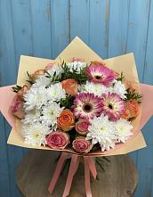 Букет цветов из:  Розы, Герберы и Хризантемы #REPLACE_PRED# Акатьево