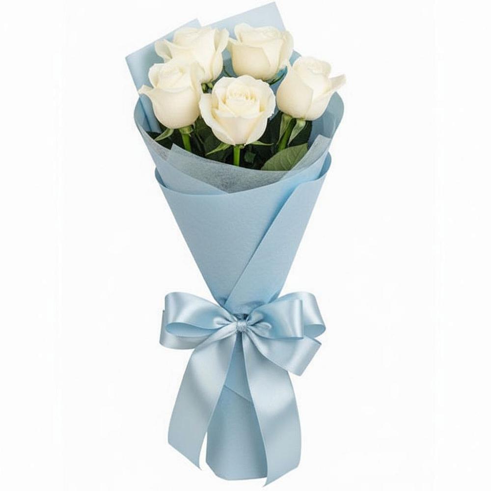 Букет 5 Белых роз Проуд в Акатьево