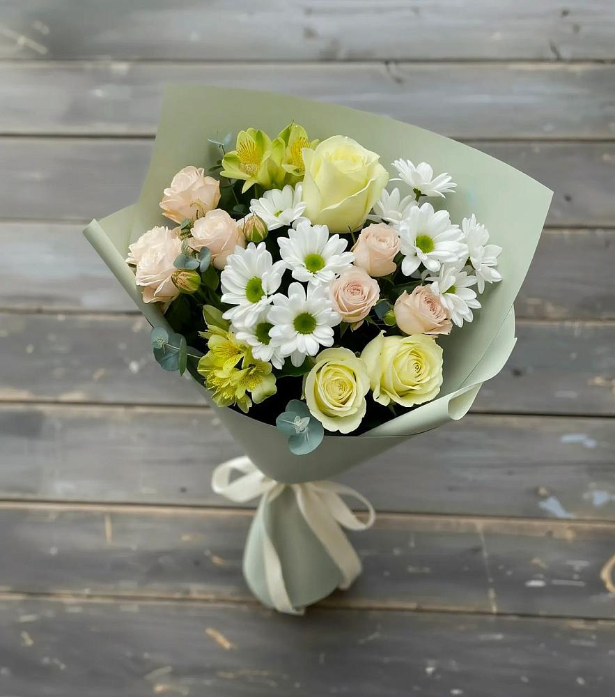 Букет цветов из: Альстромерии, Розы и Хризантемы в Акатьево