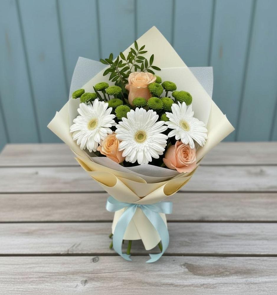 Букет цветов из: Герберы, Розы и Хризантемы в Акатьево