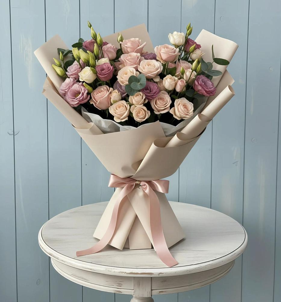 Букет цветов из: Розы и Лизиантусы в Акатьево