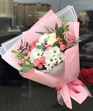 Букет цветов из:  Розы, Лизиантусы и Хризантемы в Акатьево