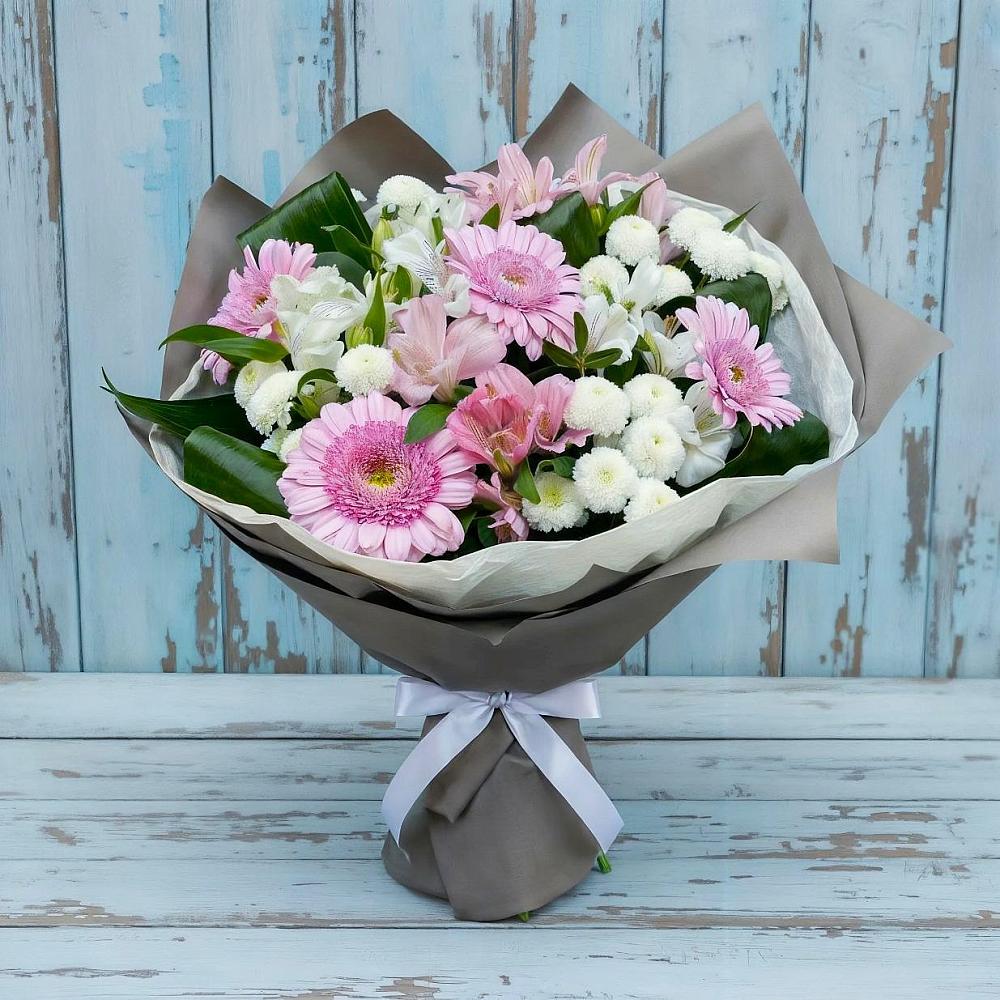 Букет цветов из: Герберы, Альстромерии и Хризантемы в Акатьево